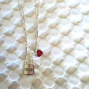 Alex and Ani Silver Chain Red 'True Love Lock' Pendant Necklace